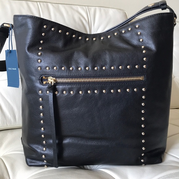 Cole Haan Handbags - Cole Haan Studded Black Leather Bucket NWT